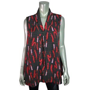 West Kei Top‎ Plus Size 2X Lip Stick Print Lightweight Tie V-Neck Sleeveless Red